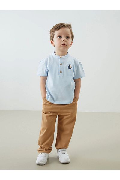 LC Waikiki Lcw Baby Blue Prevailing Collar Printed Baby Boy T-Shirt and Pants 2Pcs