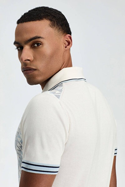 Hemington Silk Cotton Blend Geometric Pattern Light Blue Knitwear Polo