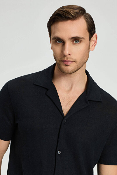Hemington Pure Linen Short Sleeve Black Shirt