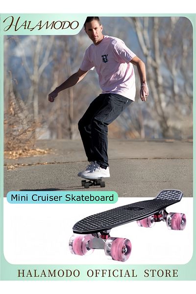 HALAMODO ألواح التزلج Mini Cruiser لوح تزلج بلاستيكي بتصميم كلاسيكي يأتي كاملاً للأطفال