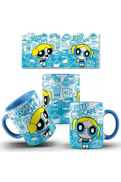 Olympus plus Cartoon Character Bubbles Full Design Printed Blue Mug