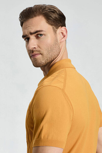 Hemington Baklava Pattern Orange Giza Cotton Knitwear Polo