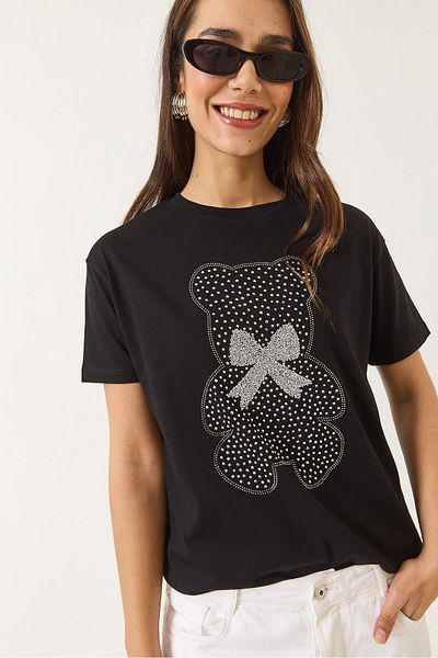 Bianco Lucci Women's Teddy Ribbon Detailed Stone T-Shirt 60602035