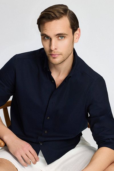 Hemington Pure Cotton Navy Blue Thin Oxford Shirt