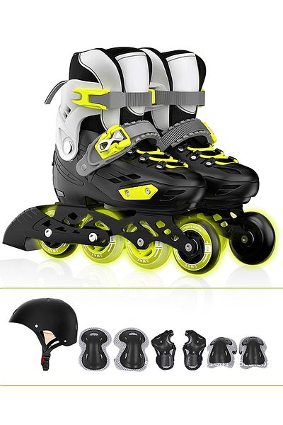 Ma Baby Kids Adjustable Inline Skate Roller Skates with Light Up Wheels Adjustable Inline Skates