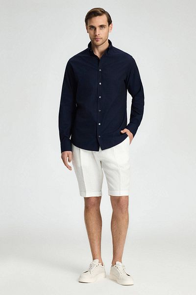 Hemington Pure Cotton Navy Blue Thin Oxford Shirt