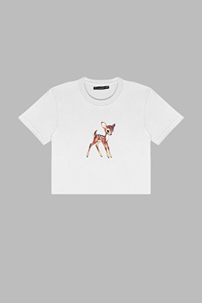 Bak Moda Jelen Štampano Beli Skraćeni kroj Vrh