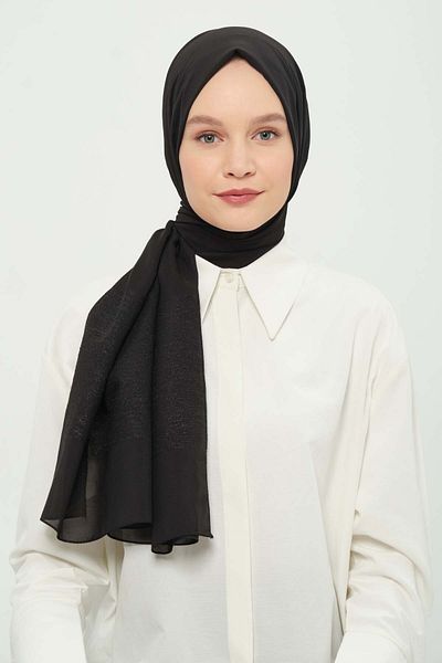 Madame Polo Napoli Chiffon Shawl Black Breathable Non-Slip Non-Tangle 75X180 cm