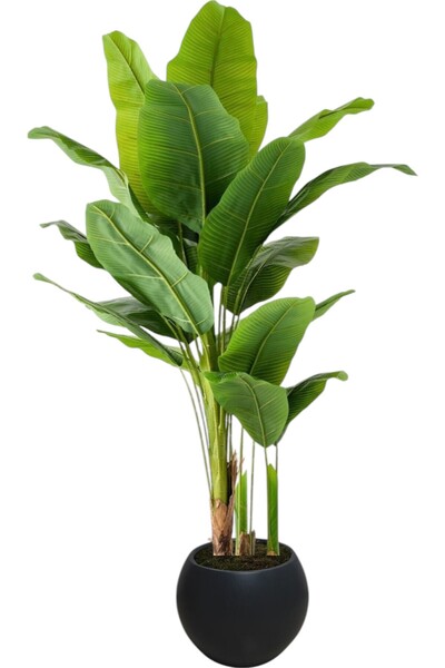 ERHAN FLOWERS ÇİÇEK & DEKORASYON Yapay muz ağaçı17 dal siyah plastık saksı