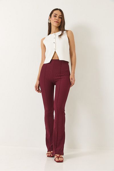 Bianco Lucci Pantaloni de damă cu talie înaltă evazați cu nervuri 2205 60282010