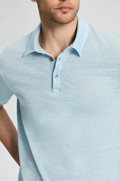 Hemington Saf Keten Açık Mavi Polo Yaka T-Shirt