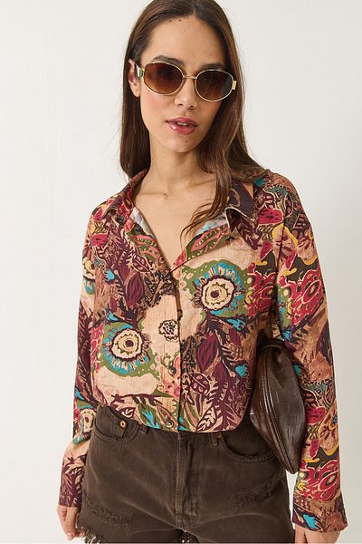 Bianco Lucci Women's Patterned Oversize Vintage Shirt 6617 60283056