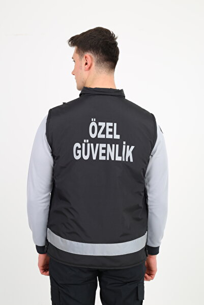 ModaCanel Yeni Tip Güvenlik Yazlık Erkek Yazlık İçi Fileli Siyah Yelek (Armalı, Baskılı)