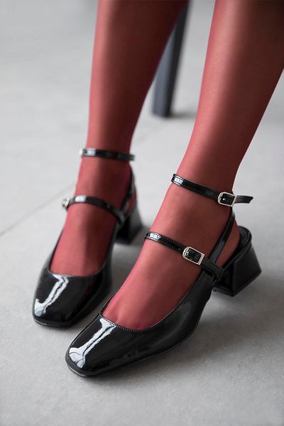 STRASWANS Viola Women's Heeled Patent Leather Shoes Black