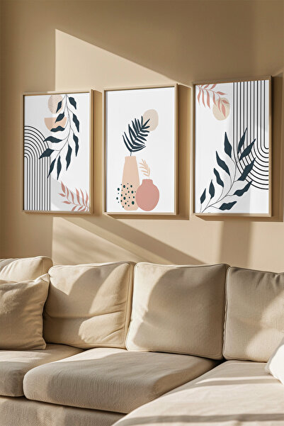 Artavessa 3 Parça Gerçek Ahşap Renkli Çerçeveli Tablo Seti - Model 30