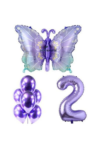 parti sürprizi Mor Kelebek 2 Yaş Folyo Balon Set