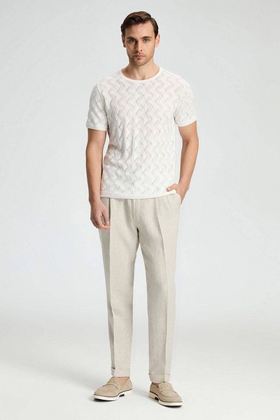 Hemington Pure Linen Cream Color Pleated Trousers