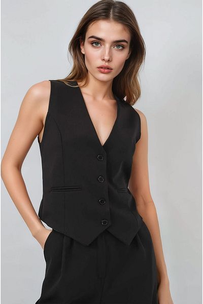 hazelin Women's Black Vest Pants Set Hzl25S-Bd 167091
