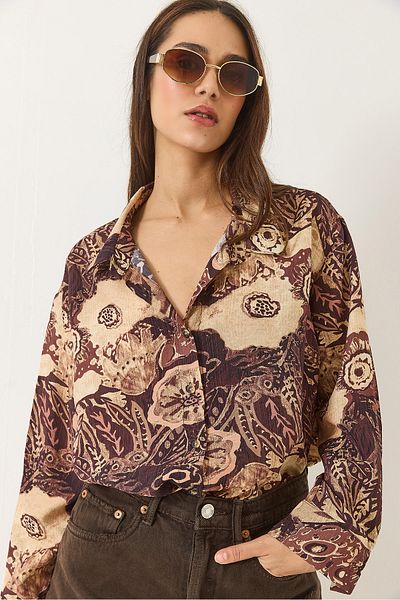 Bianco Lucci Γυναικείο πουκάμισο Oversize Vintage με σχέδια 6617 60283056