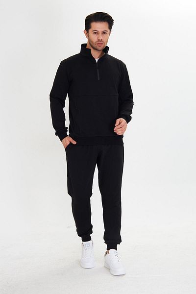 Marco Ferry Σετ ανδρικής φόρμας Half Zipper Cotton Μαύρο 5709-S