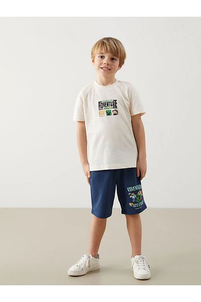 LC Waikiki تي شيرت وشورت للأولاد مطبوع باللون البيج من LCW Kids، عبوة من قطعتين