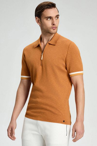 Hemington Pure Cotton Sleeves Stripe Detail Orange Knitwear Polo