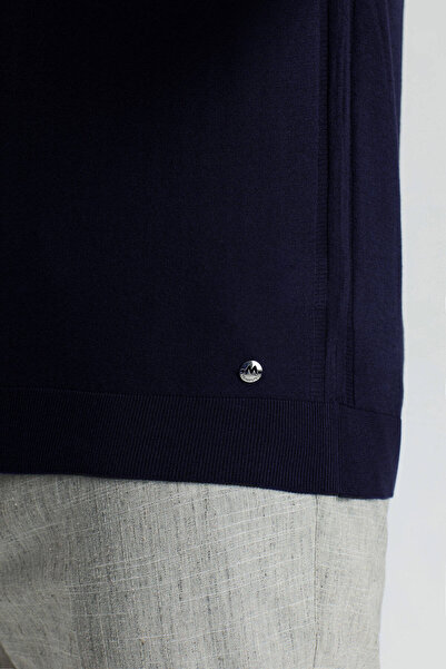 Hemington Silk Cotton Blend Zipper Detailed Navy Blue Knitwear Polo