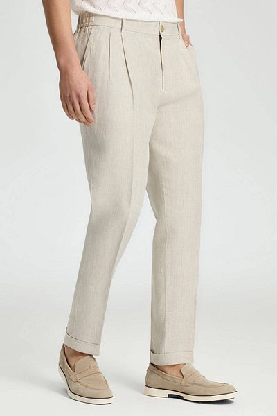 Hemington Pure Linen Cream Color Pleated Trousers