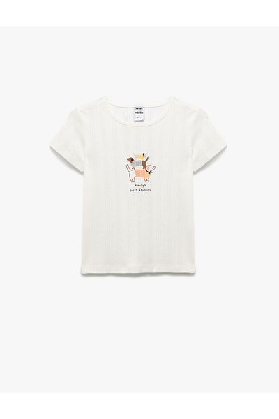 Koton Cotton Crew Neck Short Sleeve Printed T-Shirt