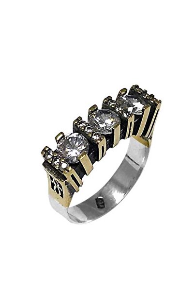 Midyat Gümüş Dünyası Kadın Beyaz Üç Taş Otantik Gümüş Yüzük 2020560