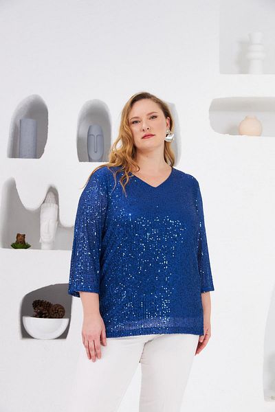 RMG Large Size Lined Blouse - Sequined Sequined Saks