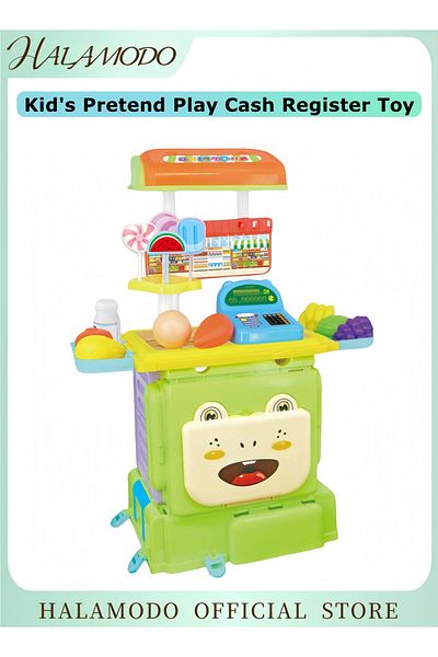 HALAMODO Kid's Pretend Play Cash Register Toy Cash Supermarket Playset Shopping Mobile Cart Pre-School Gift