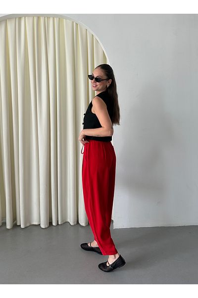 Laluvia Rote plissierte Hose mit elastischem Bund – 51111