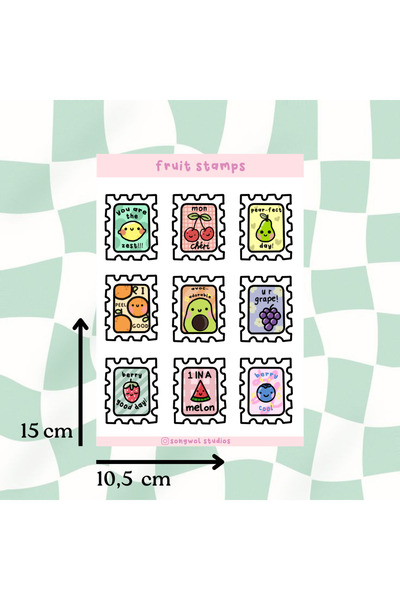 Songwol Studios Meyveli Posta Pulu Sticker, Çıkartma, Bullet Journal, Scrapbook, Etiket, A6 boyutunda