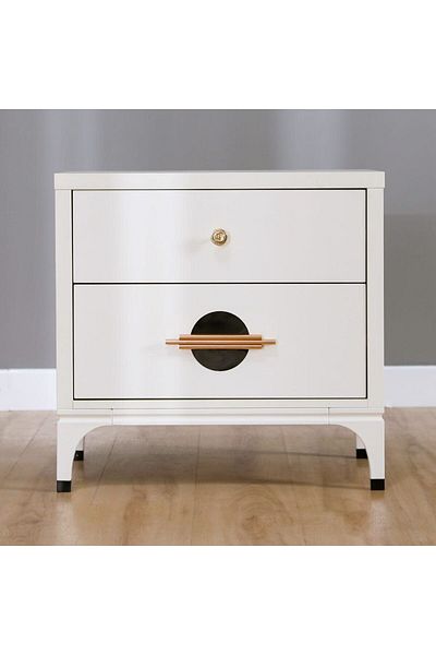 Danube Home New Aloha Nightstand Multifunctional Bedside Table-White/Golden L60xW40xH58cm