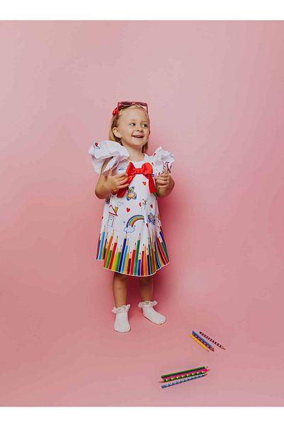 nannie White Dress For Girls Crayons - 12-18 Months