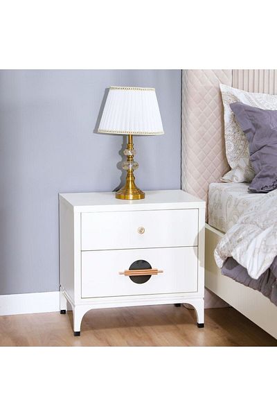 Danube Home New Aloha Nightstand Multifunctional Bedside Table-White/Golden L60xW40xH58cm