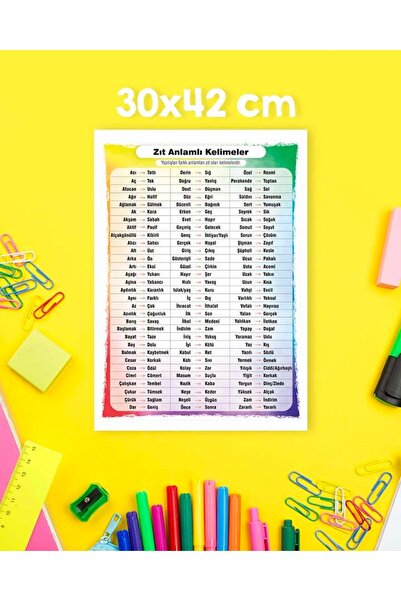 Ayışığı Dizayn 30x42cm Zıt Anlamlı Kelimeler(çok kullanılan) okul eğitim pvc ...