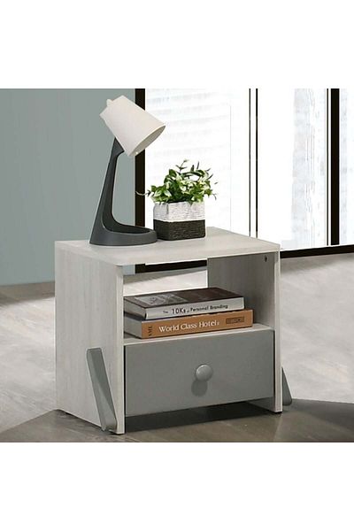 Danube Home Walker 1 Drawer Kids Nighstand Multifunctional Bedside Table-White Ash+Grey L40xW40xH40cm