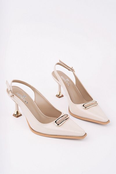 MUGGO Heels Open Back Buckle Detailed Daily Classic Heeled Women's Stiletto Shoes