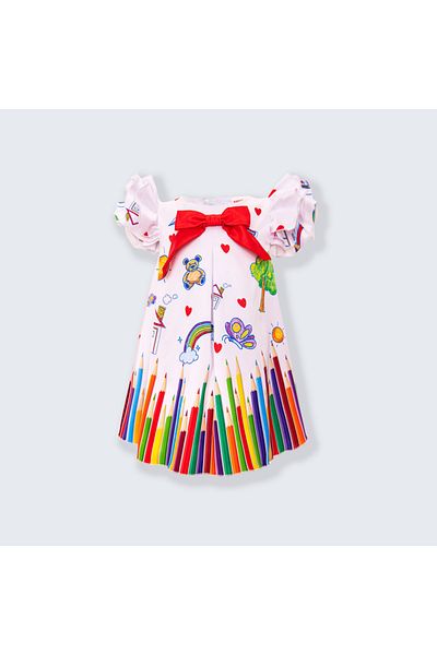 nannie White Dress For Girls Crayons - 12-18 Months