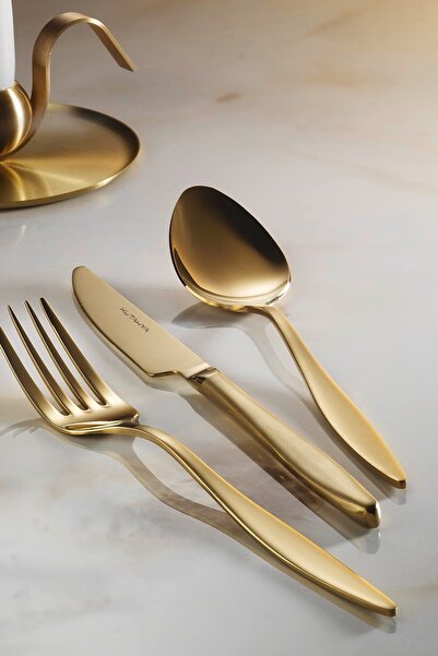 Kütahya Porselen Timeless 18 Parça 6 Kişilik Çatal Kaşık Bıçak Seti Mat Gold