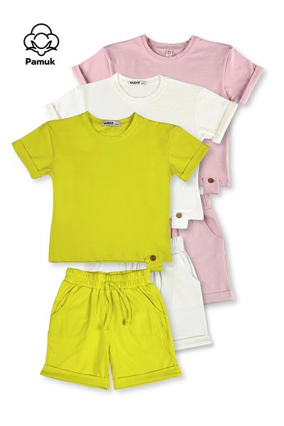 difa kids Girl Boy Child Set of 3 Wooden Button Design Basic Summer Bottom Top Set