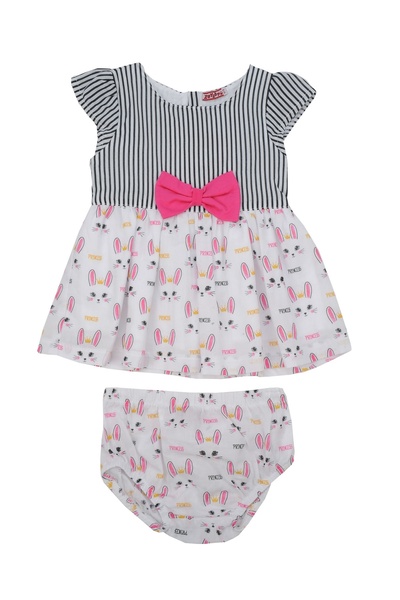 Zeyland Kız Bebek Beyaz Desenli Elbise ve Bloomer Takım (6-24ay)