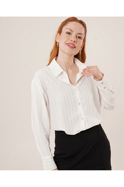 boutich Silver Foil Striped Buttoned Shirt