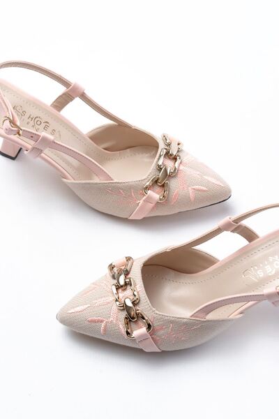 İNFON İNFON K-250 Pudra Keten Günlük Arkası Açık Tokalı Topuklu Kadın Ayakkabı