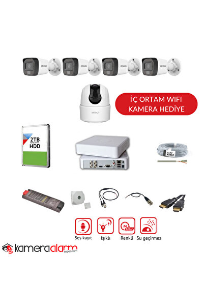 Hikvision 7/24 Renkli Görüşlü, Ses Kayıtlı 4 Kameralı Set - 2TB HDD - Imou Ka...
