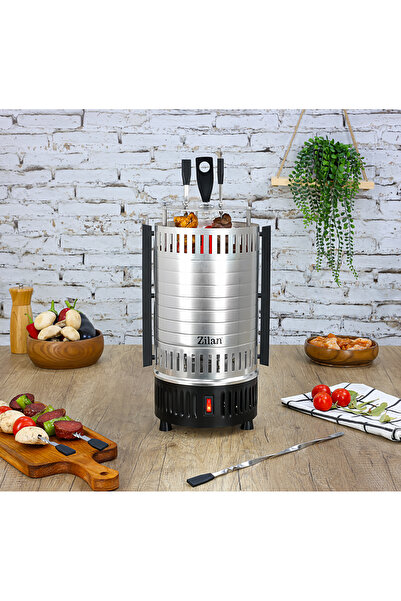 Zilan Vertikální gril ZLN5565 stříbrný, výkon 900 W, automatická rotace, 5 otočných tyčí
