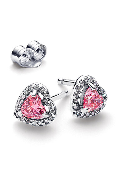 Pandora Yükseltilmiş Pembe Kalp Çivi Küpeler