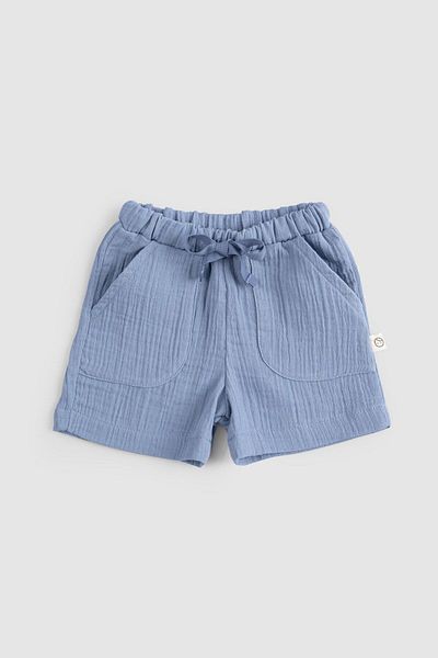 Little Gusto Blue Organic Cotton Muslin Baby Shorts